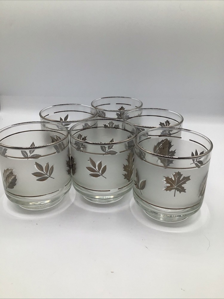 Libbey Silver Leaf Frosted Low Ball Glasses Lot of 6 Vintage