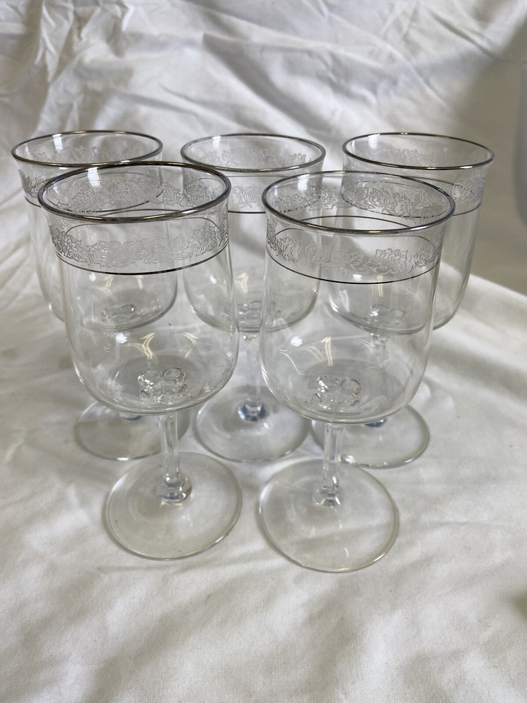 Vintage Lennox Moonspun Crystal Goblet With Platinum Trim Set of 5. 6 1/2 Inch.