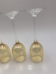SET OF 6 (SIX) 4 oz Marigold Gold Clear Stem Liquor Crystal Goblets 6-7/8” Tall