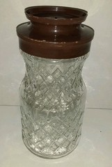 Vintage Anchor Hocking Diamond Pattern Clear Glass Jar 1 Qt Brown Screw On Lid