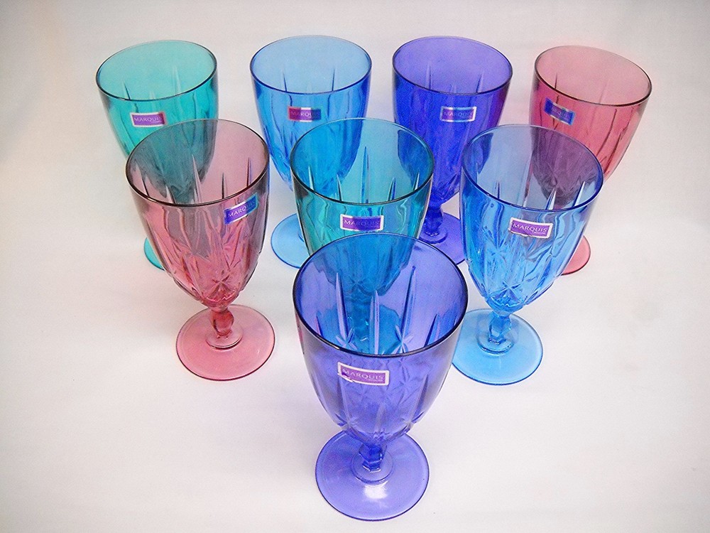 Set of 8 Vintage WATERFORD MARQUIS SPARKLE ICED TEA GLASSES-COLORS!-EXC.