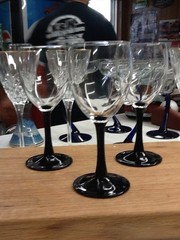 Vintage Luminarc France Black Stem Wine Glasses Set Of 3