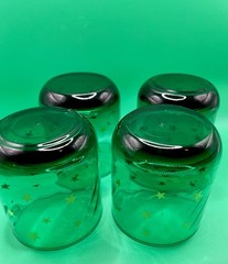 4 Vintage 90s Anchor Hocking Emerald Green Glasses Gold Star Swirl Celestial EUC