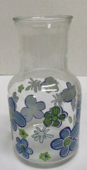 Vintage KIG Indonesia Juice Carafe Blue, Green And White Floral No Chips Or Cra