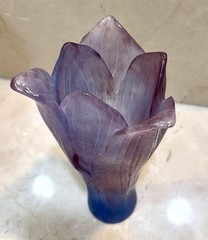 Large Amaryllis Violet Blue Crystal Vase Daum France 6.75”