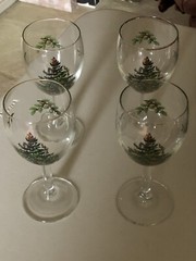 4 SPODE CHRISTMAS TREE WINE STEM GLASSES GOLD TRIM 10 FL OZ 7-1/4″