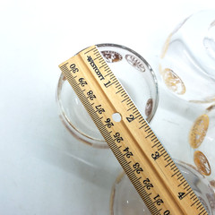 4 Federal Roman Gold Coin Roly Poly Glass Barware 2.25×2.5″ MCM Vintage Cocktail