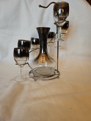 MCM Wine Carafe, Glasses and Caddy Dorothy Thorpe Silver Fade Elegant Set