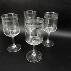 Lenox Moonspun Etched Platinum Rim Crystal Set Of 4 Wine Glasses 6 1/4”