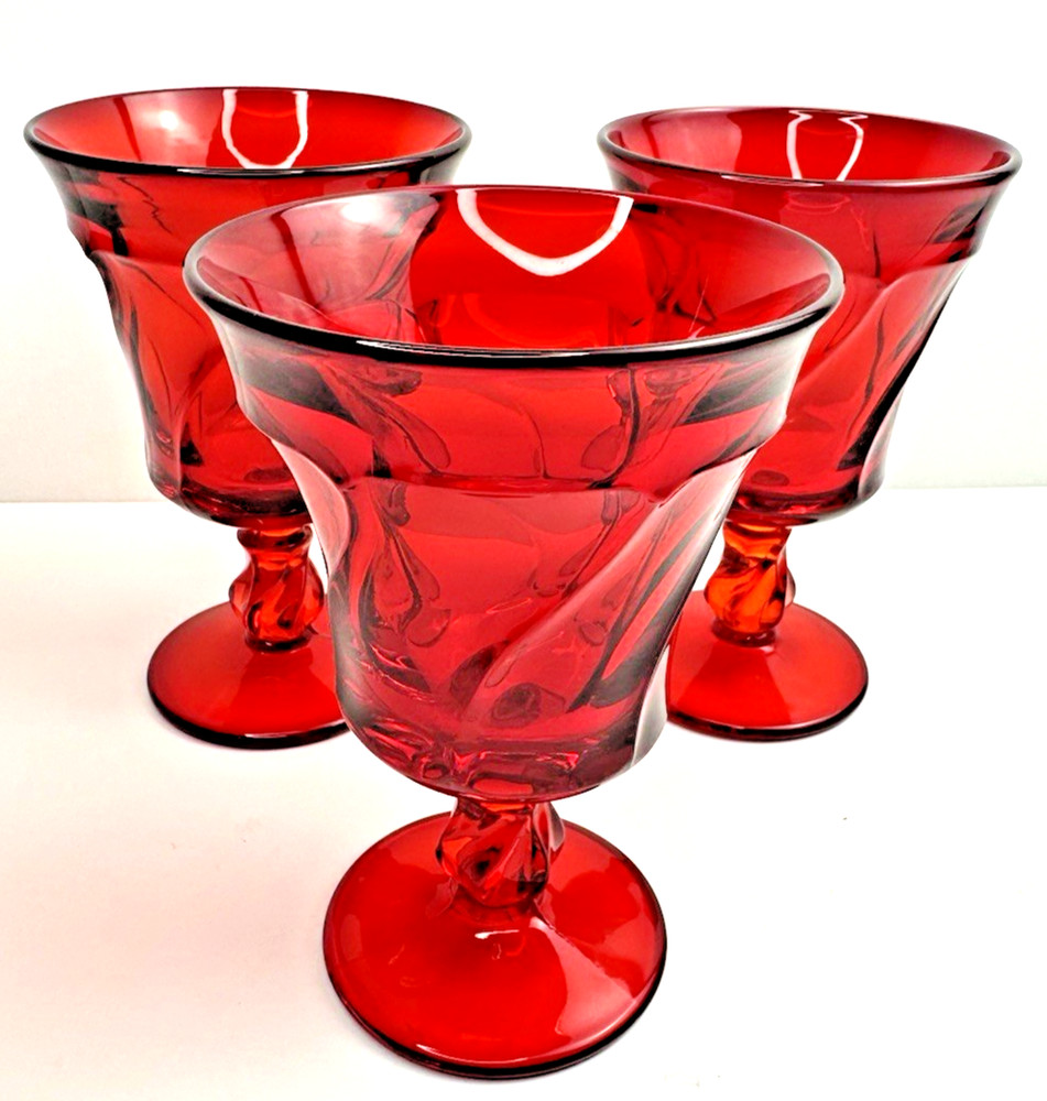 Fostoria Jamestown Ruby Red 11 oz Footed Iced Tea Tumblers 6 1/8″ Set 3