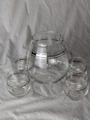 Mid Century Modern Silver Striped Cocktail Glass Set
