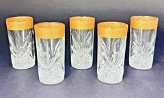 5 Crystal Gold Rim 4 7/8″ Highball Glasses Studio Crystal Renaissance Collection