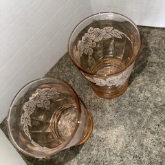 MacBeth Evans Dogwwod Set of 6 Pink Depression Glass Juice Tumblers 10 oz Etched