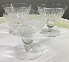 3 Vtg. Libbey Glass Wheat Design Clear Sherbet Dessert Cups Glasses 3.75” Tall