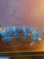 MCM Morgantown Seneca Driftwood Peacock Blue Crinkle Glass Champagne Sherbet