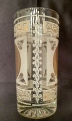 Vintage Mid Century 8 Hazel Atlas Frosted Aztec Gold Medallion Highball Glasses