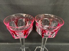 Set of 2 ~ Moser Crystal ~ Rose ~ Wine Hocks ~ 7 1/2″ Tall ~ Hexagon Base