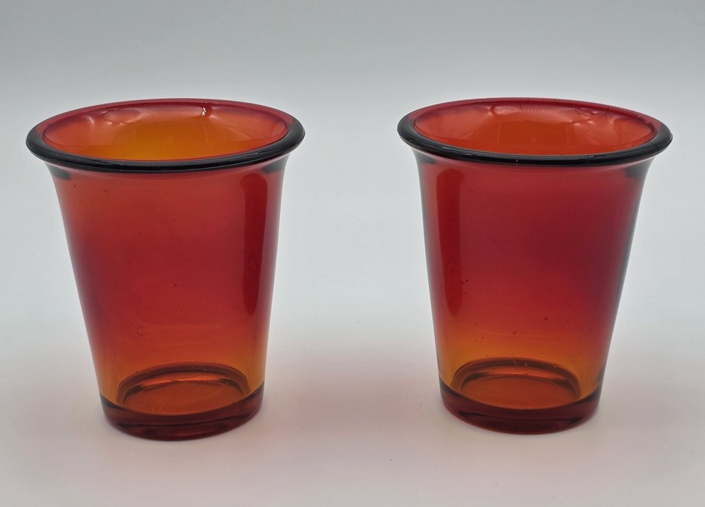 2 Vintage Amber Glass Cup Tumbler Insert 4″