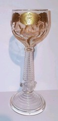 Antique Moser Goblet Gold Enameled Waterlilies Cattails Chalice Hand Blown Glass