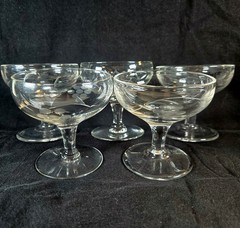 Set of 5 Etched Laurel Leaf Champagne Short Stem Coupe Glasses Sherbert 3.25″H