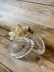 Gorham Chantilly Vintage Crystal Egg Treasure Trinket Box With Lid, Lead Cry