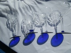 WESTON Etched Cobalt Blue Footed Champagne Floral Design WGL45 6-1/2″ Art Deco-1