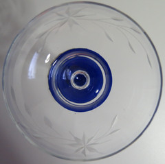 Weston WGL2 Gray Cut Floral Clear Bowl Cobalt Blue Foot – Liquor Cocktail Glass