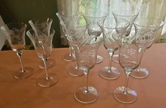 11 VTG Crystal Etched Wine Glasses Elegant Floral Design 2 Sizes
