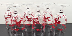 6 Dansk Nordic Knits Red 12 Oz Goblet Set Vintage Reindeer Christmas Crystal Lot