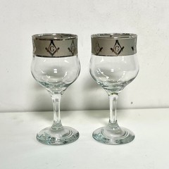 Vintage Platinum Band Free Mason Glassware MCM Wine Glass Secret Society