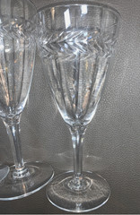 7 Vintage Seneca Laurel Leaf Wheel Cut Optic Wine Glass Flutes Beveled MINT