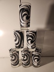 Set 8 Libby MCM Party-Time Retro Solstice Zebra Blk/White Atomic Swirl 5.5″ 10oz