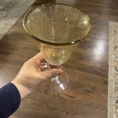 Artland IRIS Amber Bubble Glass Water Wine Goblet Glasses 8.5″ Tall Set of 2