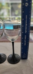 3 Clear Vintage Domino French Made Black Stem Wine Glasses. Good Used Condition.