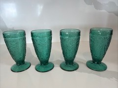(4) TIARA INDIANA SANDWICH GLASS SPRUCE GREEN ICED TEA GLASSES *MINT*