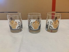 Vintage Low Ball Rock Glasses Gold Shell Black Stripe Art Deco