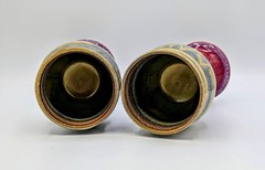 Pair of 7″ Studio Art Pottery Goblets Handcrafted Stoneware Drip Glaze