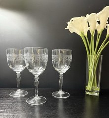 Cristal D’Arques Durand Dampierre Etched Crystal Needlepoint Wine Glasses ~ 3