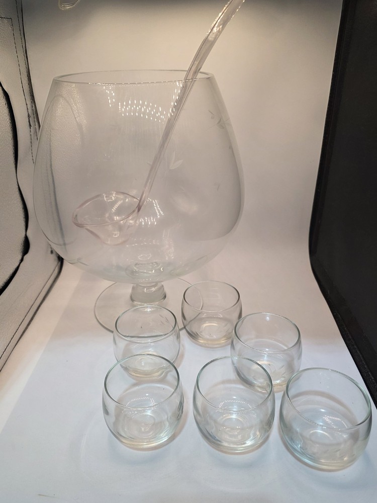 VTG 1966 Princess House Heritage Punch Bowl Set w/6 Roly Poly Cocktail Glasses