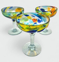 Vintage Hand-blown Confetti Margarita Glasses Set 3 Art Glass Barware Mexico