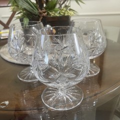 Crystal Pinwheel Cut Polish Snifter Brandy Glasses Set Of 3