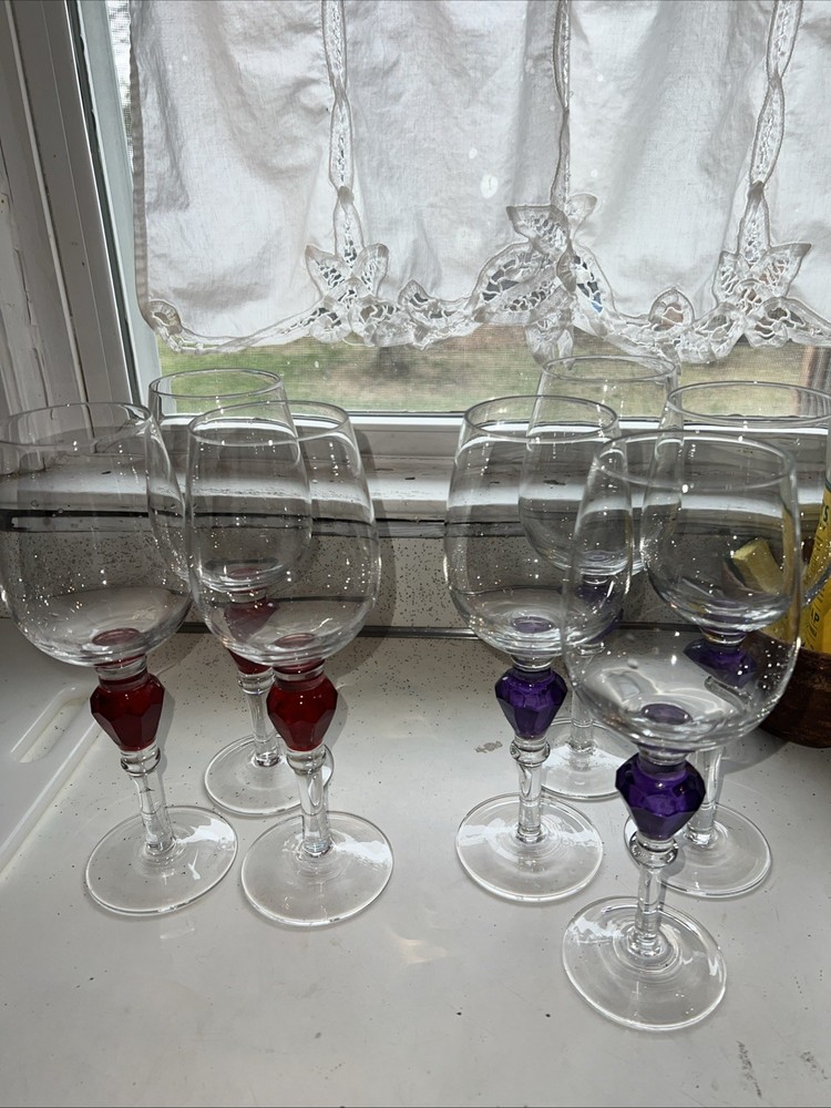 Glasses Wine Glasses Gotham Crystal Gemstones SET OF 7… 3 Red 4 Purple 9.75″