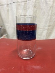 Vtg Tea Water Glasses~Clear w/Blue/Red Speckled Rings MCM Tumblers