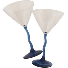Set Of 2 Libbey Courbe Martini Glasses Cobalt Blue Twisted Stem 7.5″ tall