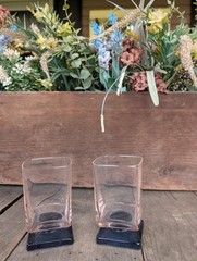 Vintage DiSaronno Pink & Blue Amethyst Square Pedestal Base Liqueur Glasses (2)