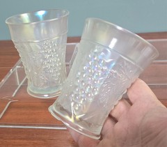 Set of 2 Northwood Grape Arbor White Glass Tumblers Antique Carnival Iridescent