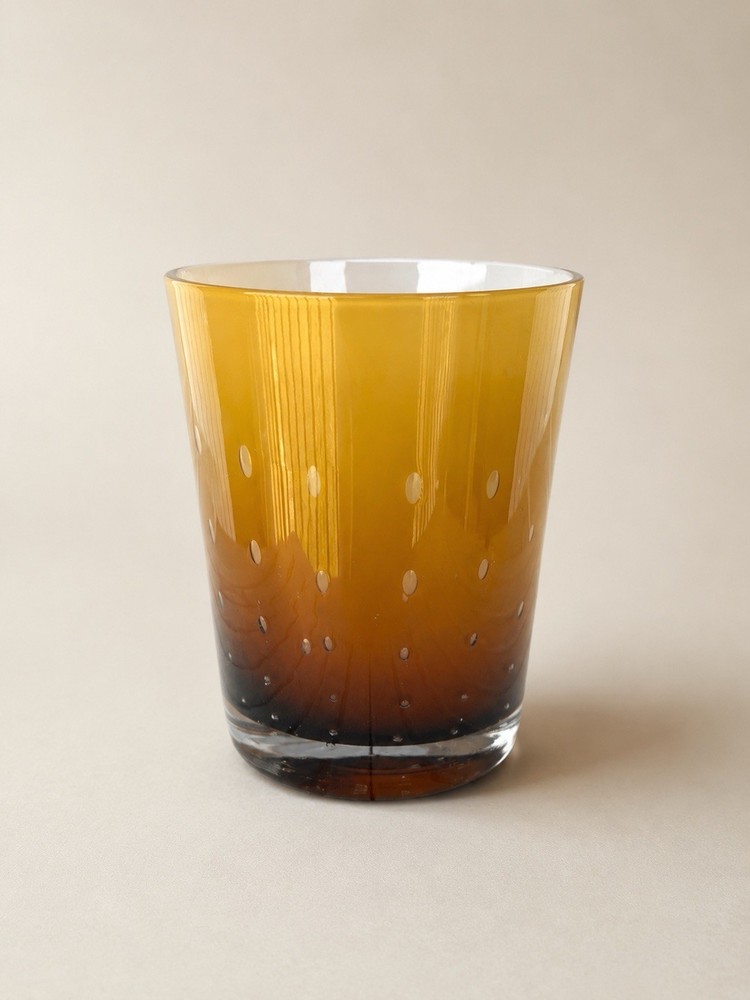 Vintage Amber Controlled Bubble Art Glass Tumbler Smoky Brown Ombre MCM Barware