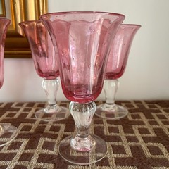 Val De Pome Christophe Saba Biot PINK Stemware Goblets France Lot of 4