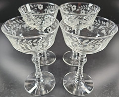 4 Rock Sharpe Halifax Champagne Sherbet Set Vintage Floral Cut Stemware MCM Lot