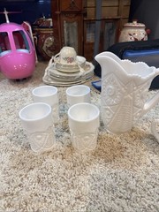 Kemple Glass «Sunburst» (Aztec reproduction) milk glass water set